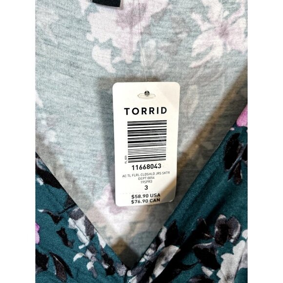 Torrid Dress 22 Green Midi Floral Cold Shoulder Feminine Tropical Retro Boho 80s - Picture 9 of 15